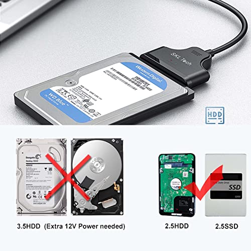 SKL Tech USB 3.0 Sata III Хард Диск Адаптер Кабел, SATA НА USB Адаптер Кабел ЗА 2.5 инчен SSD &засилувач; HDD, Поддршка UASP, 9 инчен,