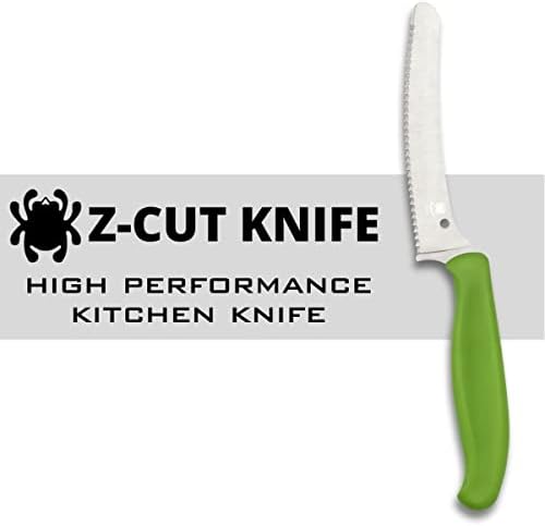 Кујнски Нож Со Сечење Spyderco Z Со 4,3 Тап Врв CTS BD1N Нерѓосувачки Челик Нож и Издржлива Зелена Полипропиленска Рачка-SpyderEdge-K13SGN