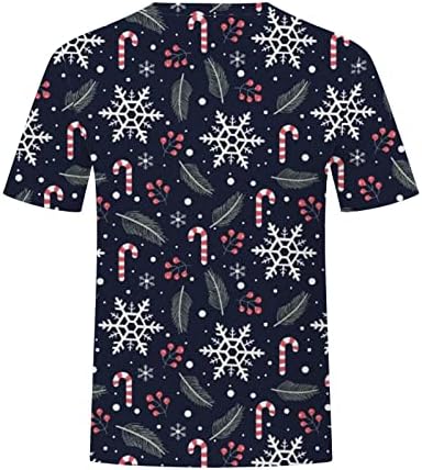 Маичка маица обична Божиќна 3Д печатена рунда со кратки ракави со кратки ракави, плус големина блуза и шорцеви поставува темно сина