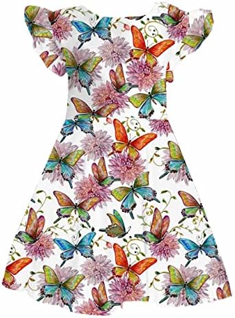 Летните Фустани На Лакиша Девојка Треперат Ракав Растеглив Фустан За Забава Со Вртење Во А-Линија со џебови за 6-12 Години Деца