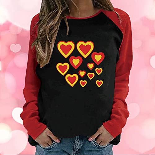 Долги ракави на Денот на в Valentубените, со долги ракави на екипажот, врвни обични кошули од Раглан, контраст, loveубовни печати маица пулвер, џемпери за џемпери