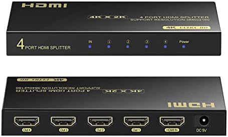 4K HDMI Splitter 1 во 4 надвор, HDMI Splitter 1 влез 4 излезна поддршка 4K 60Hz Full HD 1080P и 3D, компатибилен со Xbox PS3/4