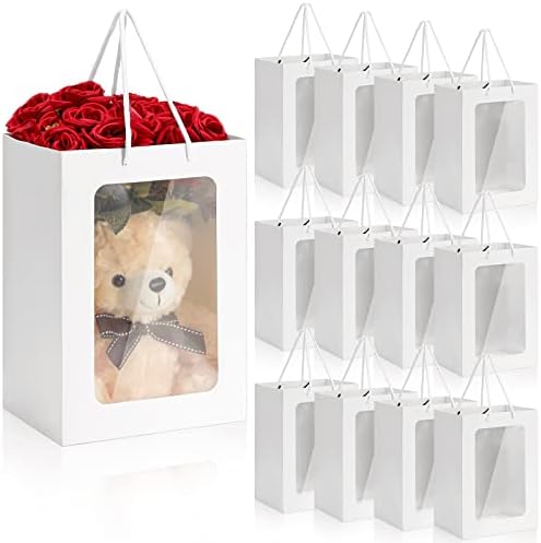 50 Парчиња Хартиени Кеси За Подароци Со Проѕирен Прозорец Мајска Кошница За Подароци Цветни Кеси Со Рачки Торби За Подароци За Денот