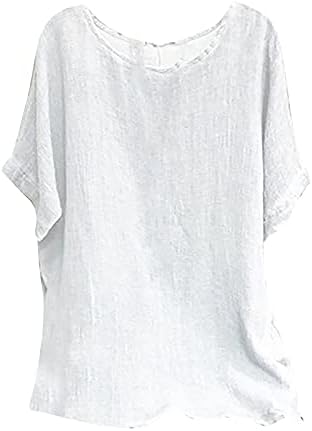 Женски обичен постелнина со цврста лажичка со кратки ракави со кратки ракави лето лабава удобни маици врвови