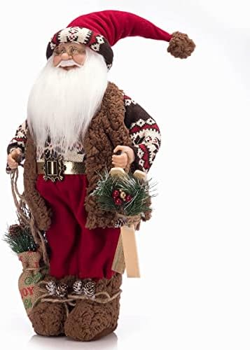 Arcci 18 инчи Дедо Мраз Божиќна фигура, стоејќи декорација за празник на Дедо Мраз со торба за подароци и цвет од Божиќ