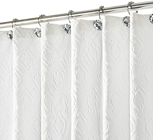Бела завеса за туширање, 3Д врежана текстурирана геометриска мароканска ткаенина туш завеса за бања, модерна фарма куќа шик луксузен