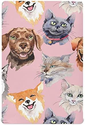 Алаза кучиња и мачки животински розови чаршафи со лежишта опремени со бебиња за момчиња, дете, стандардна големина 52 x 28 инчи