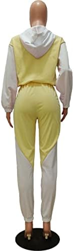 Алузом џогер се поставува за жени 2 парчиња обични облеки во боја блок со долги ракави со аспираторски култури на врвот на слаби панталони