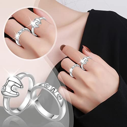 2023 Нови парови со 2 пакувања прилагодливи сребрени прстени дами прстени за уста прилагодливи неправилни прстени Прекрасно совпаѓање