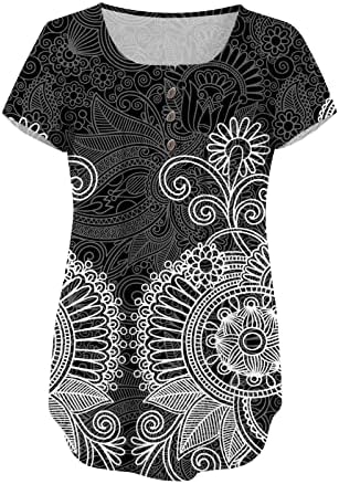 Mrgiinri женски летни модни туники врвови 2023 обични облечени кратки ракави маици бохо цветни слатки тимови блузи за хеланки