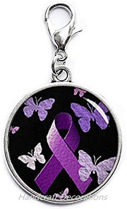 HandcraftDecorations Purple Canderess Ribbon Zipper Повлечете, Повлечете ја свеста за рак на дојка, лента за патент, накит за рак, накит