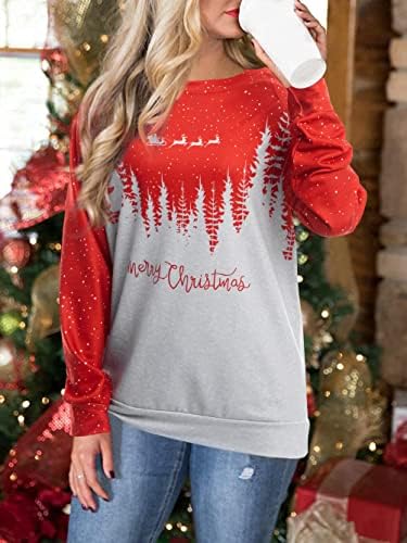 Jinting Дедо Мраз за Божиќни маички жени Среќен Божиќ Топ Теј Божиќ Подарок Пуловер Обичен кошула со долг ракав сива