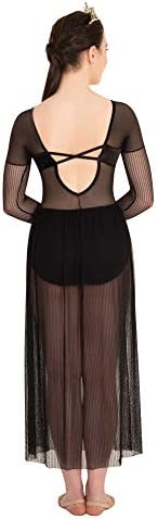 Објавувачи на тело женски танцувачки фустан со долг ракав -Black -8-10
