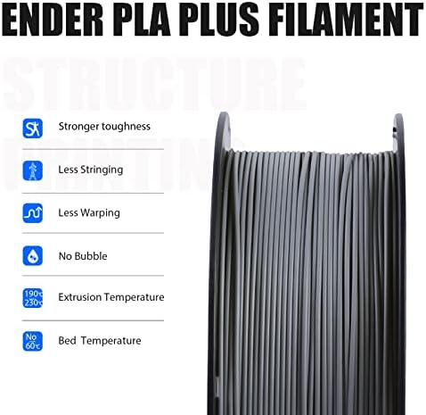 Creality Pla Filament Pro Grey, 1,75 mm 3D печатач за печатач, филамент за печатење Ender PLA +, 1kg/spool, димензионална точност ± 0,03 mm. Поставете го повеќето печатач на FDM