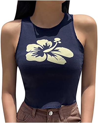 Летна блуза за жени 2023 Моден печатење исечен резервоар без ракави врвни врвови за вежбање, кои работат со атлетски маици
