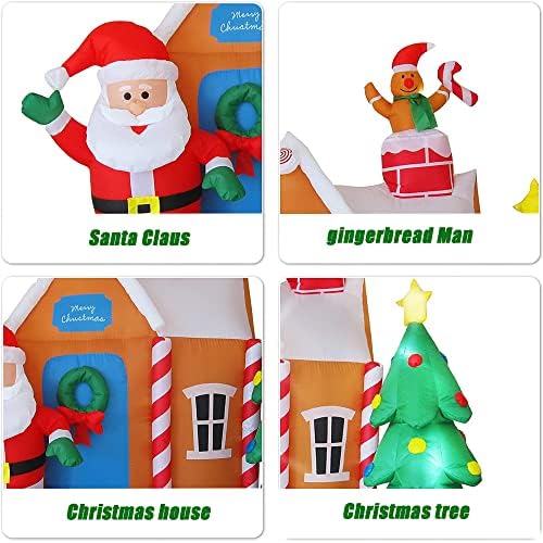 Божиќни украси за надувување на джинджифилова куќа w/Дедо Мраз Божиќ, предводена од надувување на ѓумбир од ѓумбир од ѓумбир 195х180см