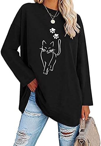 Narhbrg женски преголеми блузи паѓаат графички џемпери, жени сончоглед пуловер, обичен лабава трендовски блуза за туника