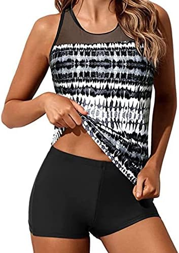 Knosfe 2 Piece Womens Tankini Постави чиста мрежа за капење костуми за капење на стомакот за леопард печати бикини костими за капење