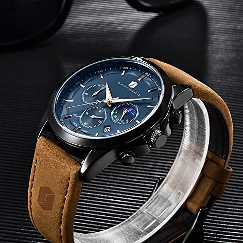 Саферо часовници за мажи 100м водоотпорен хронограф Менс часовник Аналогно кварц движење на зглобот часовник од не'рѓосувачки челик и