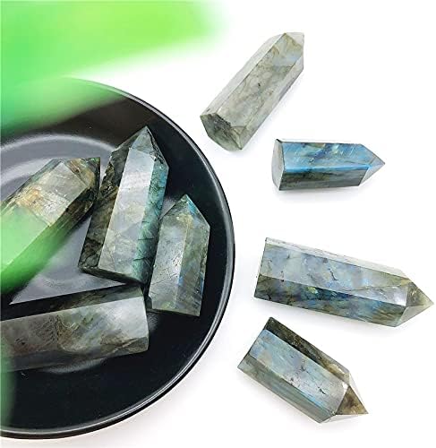 Binnanfang AC216 4PC природен кристал лабрадорит хексагонална колона кристална точка минерална украс заздравување стапче за домашно