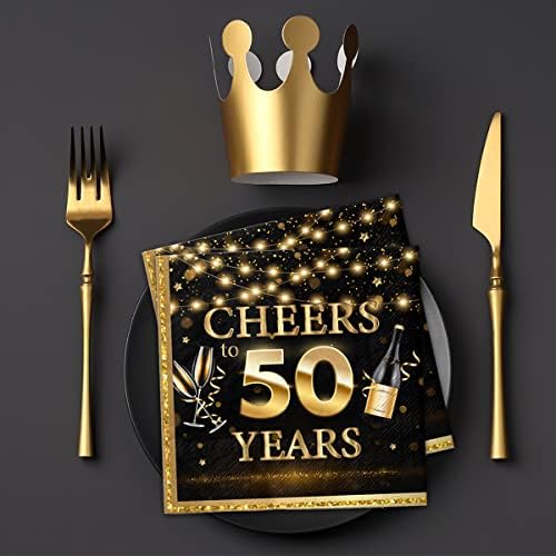 Весели до 50 години роденденски украси, 50 -годишнина за забава за резерви за еднократна употреба на салфетки за 50 -годишнина за годишнини за